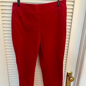 Red velvet side zip pants.
